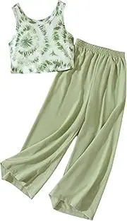 [Floerns] Girls Tie Dye Tank Top with Wide Leg Pants Set Two Piece Outfit