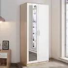2 Door Wardrobe With Mirror High Gloss Storage Cupboard Furniture White&Oak