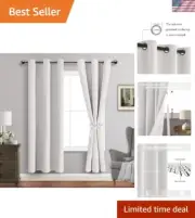 Elegant Greyish White Blackout Curtains - Noise Reducing and Thermal Insulate...