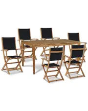 Curated Maison Cateline 7-Piece Rectangular Teak Outdoor Dining Set With Black Textilene Fabric NoSize Brown
