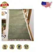 Versatile Handmade Jute Runner Rug - 2'3" x 12' Green, Ideal for Modern Homes