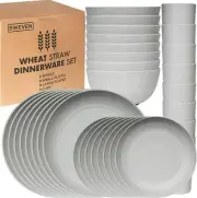 32-Piece Eco-Friendly Wheat Straw Dinnerware Set for 8 - Unbreakable & Stylish