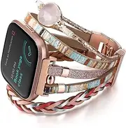 CHARMINGO Posh Leather Bands Compatible with Fitbit Versa 3&4 Bands/Fitbit Sense/Sense 2 Bands for Women Men, Multilayer Wrap Bracelet Wristband Boho Watch Strap for Fitbit Watch Band