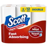 Scott Paper Towels, Choose-A-Sheet, 6 Double Rolls = 12 Regular Rolls 100 Sheet