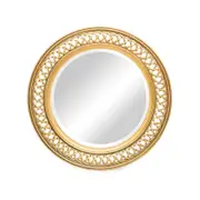 Lirash Decorative Wooden Round Wall Mirror in Rustic Gold Finish