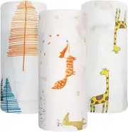 Baby Muslin Swaddle Blankets for Boys and Girls 3-Pack 120 x 120 cm Soft and Silky Receiving Blanket Swaddling Wrap Essential Baby Registry Gift Breathable Skin Friendly Unisex Baby Blankets