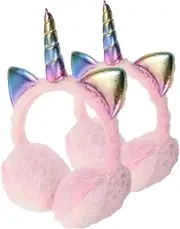 [Baluue] 2Pcs Winter Ear Muffs for Soft Plush Ear Warmers for Boys Cold Weather Protection for Pink Unicorn Design