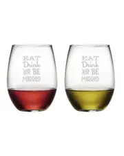 Susquehanna Glass "Eat Drink Be Married" Set of Two 21oz Stemless Wine Glasses NoSize NoColor