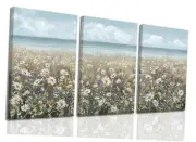 Beach Floral Canvas Wall Art Set Of 3, 16L" x 12W" Seaside flowers3p canvas