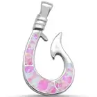 Pink Opal Fish Hook .925 Sterling Silver Charm Pendant