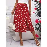 Women's Skirt A Line Fashion Casual Above Knee High Waist Skirts Polka Dot Print Micro-elastic Street Daily Red Summer Polyester