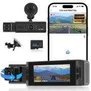 3 Channel Dash Cam, Triple Camera - 1080P WiFi Dash Cam Front with WDR, G-Sen...