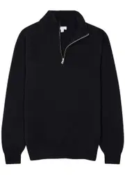 Sunspel Half-zip Wool Jumper - Navy - L L