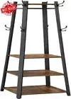 ALINRU Coat Rack with 3 Shelves, Stand with Hooks for Scarves, Bags and Umbrella