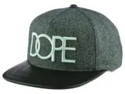 Dope Gray & Black Wool Faux Leather Snapback Flat Bill Hat Cap NWT Osfm