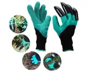 Toscano Garden Waterproof Gloves with Hand Sturdy Claws for Digging Weeding Seeding Poking Planting -Green