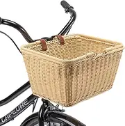 Bike Basket - Durable Front Bicycle Bike Baskets - Handmade Woven Wicker Bike Basket with Adjustable Leather Straps
