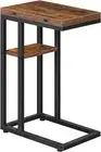 Rustic Brown Foldable End Table C Shaped Side Table with Storage Shelf Set of 1