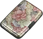 [ELFISH] Mini RFID Aluminum Wallet Credit Cards Holder Business Card Case Metal ID Case for Men Women, Happy Flower, Rfid Wallet