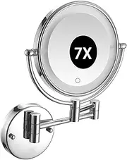 8" Wall Mounted Lighted Makeup Mirror,Double-Sided 1X/7X Magnifying Mirror with Light,Touch Dimmable,Extended Arm 360 Rotation