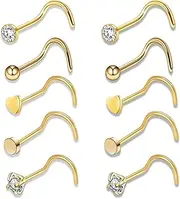 [Ynkkvre] 10pcs Nose Stud Screw Gold Shaped Curved Nose Bar Stainless Steel with Heart Flower Piercing Jewellery Nose Rings Stainless Steel Thin Nose Bar Screw Hoop Set Diamond Shaped Nose Piercing Jewellery