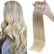 Full Shine 8 Pcs 20 inch 120 Gram Invisible Extensions Balayage Clip in Real Remy Hair Ombre Dip Dyed Color #18 Ash Blonde Fading to #22 Highlighted Color #60 Blonde Seamless Clip in Extensions