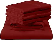 Real 700 Thread Count, 100% Organic Cotton Sheet Set [6 PC- Full Size, Burgundy Color] Extra Pillowcase Bedsheet Sets, Fit Mattress Upto 10" Deep Pockets