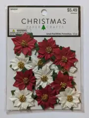 Small Red & White Paper Poinsettias Flowers Scrapbook Embellishments Hobby Lobby