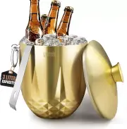Ice Bucket with Lid, 3L Double Wall Stainless Steel Ice Bucket Keeps Frozen Long