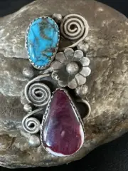 Cluster Kingman Turquoise Purple Spiny Navajo Sterling Silver Ring Sz 5.5 19105
