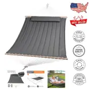 Sturdy Two-Person Hammock, Polyester Fabric with Comfortable Cushion, Gray