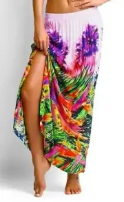Seafolly Samba Maxi Skirt AU10 Out Split Side Tropical Print $150