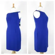 Tahari Plus Size Solid Blue Sleeveless Sheath Dress 16 Formal Business Career