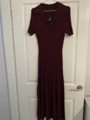 Portmans Ribbed Dress Dark Wine Medium