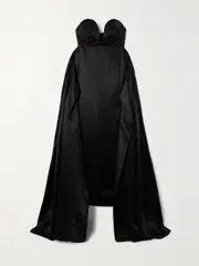 [LOEWE] LOEWE - Strapless Cape-effect Hammered-satin Gown - Black - FR 40 FR 40 Black