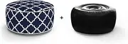 Outdoor Inflatable Ottoman Round 53x53x23 cm Navy Geometry Pattern Patio Foot Stools and Ottomans Portable Foot Rest for Patio Camping Home Yoga