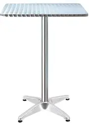 MODAA Square Stainless Steel Indoor and Outdoor Folding Bar Table with Aluminium Base, Adjustable Height Foldable Pub Table Cocktail Tables Bistro Table, Silver