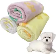 Dog Blankets Washable for Dogs and Cats, 3 PCS Fluffy Small Puppy Blanket for Indoor, Warm Soft Pet blanket for Kitten Puppy, Pet Kennels, Beds, Car Seats and Crate (Pink+White+Yellow, 76 X 52 CM)