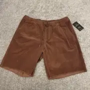 Brixton Shorts Mens Large Brown Corduroy Madrid Elastic Waist Relaxed NEW $65