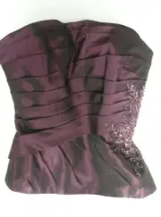 NWT Sz 16 Alfred Angelo designer top beaded plum taffeta strapless/straps formal