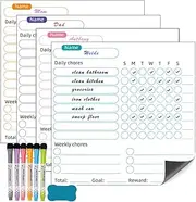 domoi 1Set Dry Erase Chore Chart for Kids- 4 Pcs Dry Erase Behavior Charts and 6 Colored Markers with Eraser, Reward Chart Behavior Chart Chore Chart