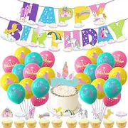 Levigo Unicorn Birthday Decorations Unicorn Party Decorations, Happy Birthday Banner, Cake Inserts, Balloons,Unicorn Birthday Party Decorations for Women Girls