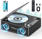 Greadio Portable CD Player with Bluetooth 5.3, 4000mAh Rechargeable CD Music Player with Remote Control, Dual Speakers, LED Display, Supports USB, TF Card, AUX for Home/Car (Black)