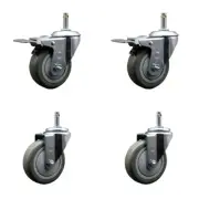 4 Inch Gray Poly Wheel Swivel 7/16 Inch Stem Caster Set 2 Total Lock Brake