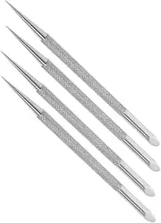 FRCOLOR Stainless Steel Cuticle Pusher Nail Dotting Tool 4pcs Set Precision Cleanup Tool for Professional Manicure Gentle Durable
