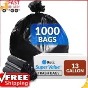 Reli. SuperValue 13 Gallon Trash Bags | 1000 Count Bulk | Can Liners Black