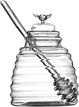 Glass Honey Jar | Clear Honey Pot With Dipper Stick, Durable Glass Container | Safe Odorless Honey-Dispenser For Storing Syrup, Salad Dressing, Sauce, Breakfast Topping Kitchen Serving Accessory