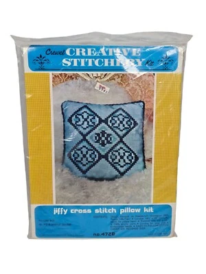 Vtg Creative Stitchery Crewel Jiffy Cross Pillow Kit 472B Argyle Square 13"x 13"