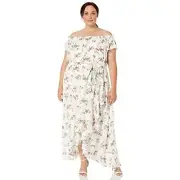 $119 City Chic Plus Size Bardot wrap Dress with Ruffled Hem Size 16
