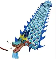 Dragon Dance Silk Delicate 3D Dragon Head Fitness Streamer Outdoor Flinging Exercise Dragon Dance Folk Dance Dragon Ribbon for Festival Shows (Color : Blue, Size : 12m)